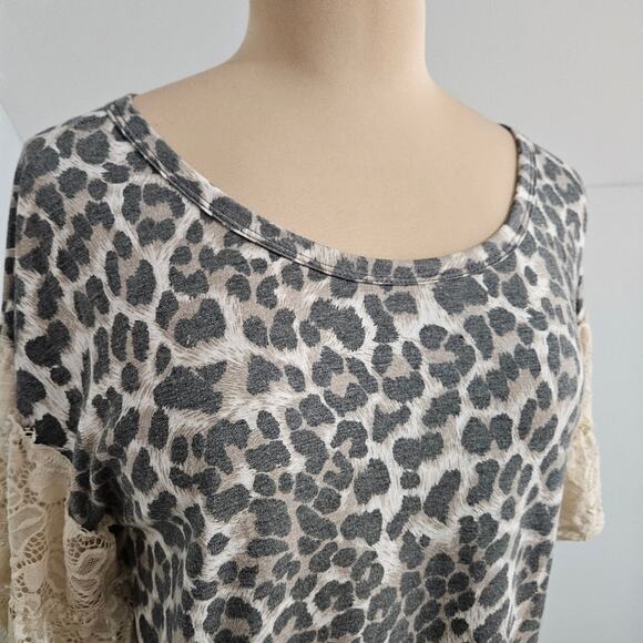 Leopard Top Women's Medium Animal Lace Sleeves Mob Wife Career Office Dainty - Picture 6 of 15